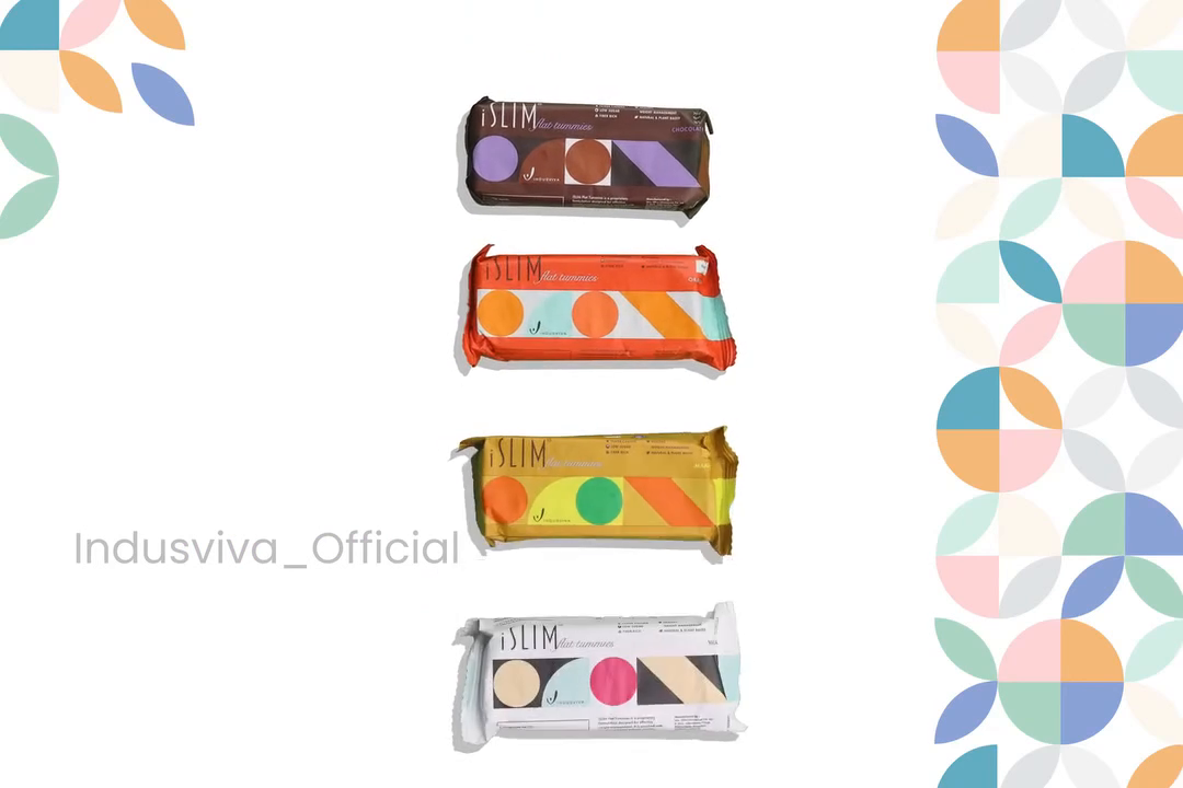 Chocolate, Orange, Mango and Vanilla wrappers shown together in the iSlim product video