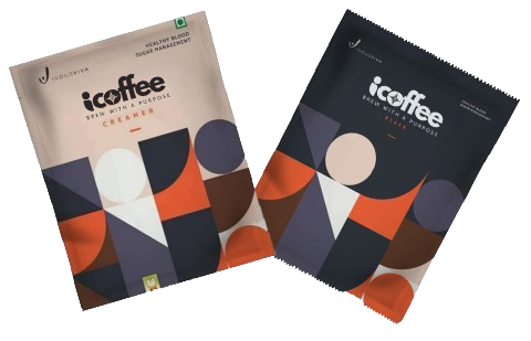 iCoffee Creamer and iCoffee Black sachets — official IndusViva product